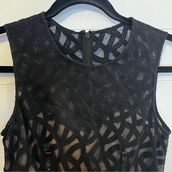 Vince Camuto Black Patterned Midi Dress Leather Stripes Lined Size 2 Whimsigoth - Picture 6 of 16